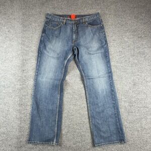 Y2K Request Jeans Mens 38x32 Blue Medium Wash Straight Denim Embroidered Pockets